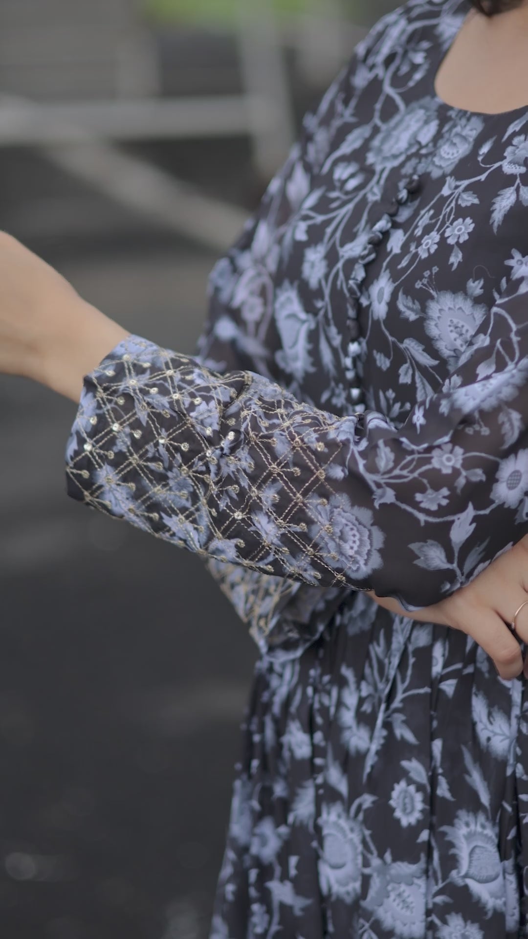 Floral Printed Embroidered Georgette Gown